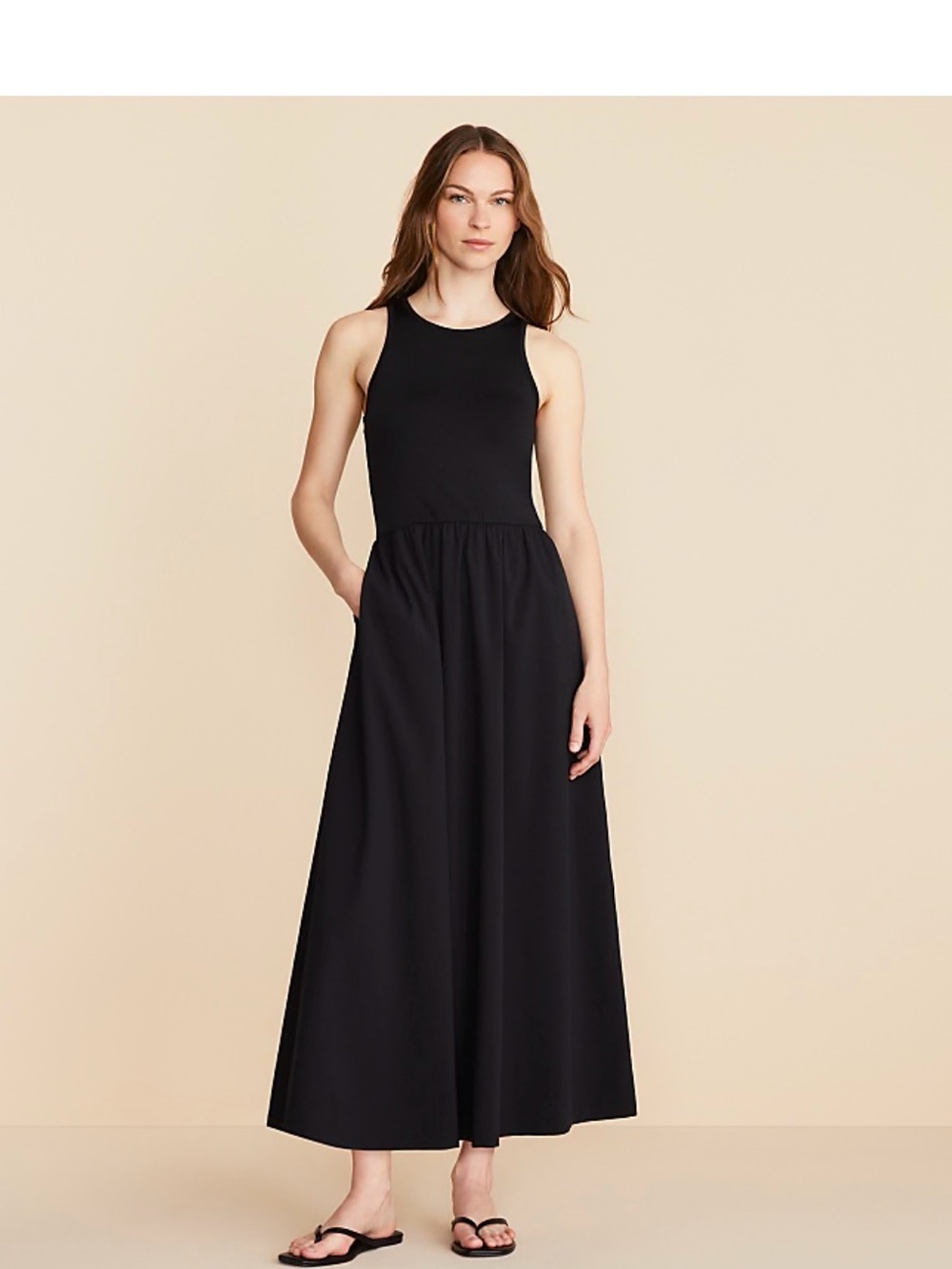 Lou & Grey Black Sleeveless Gathered-Waist Maxi Dress